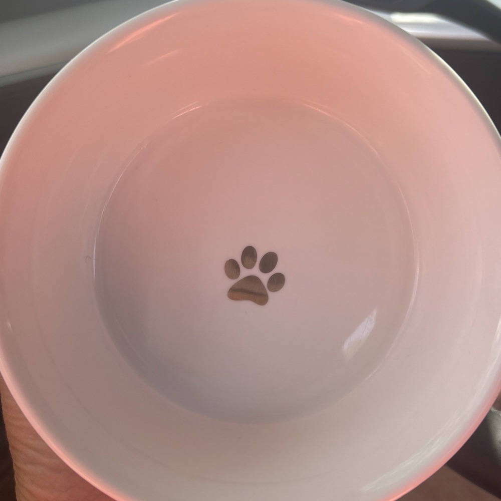 Small Fido's Diner Pet Bowl White w/gold Polka Dots & Pawprint Food Water Bowl